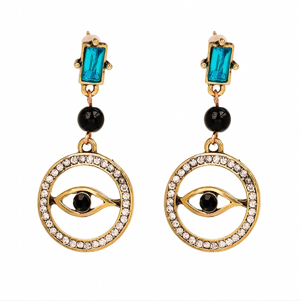 2/$20 Gold/Crystal Egyptian Evil Eye Drop Earrings - Picture 4 of 8